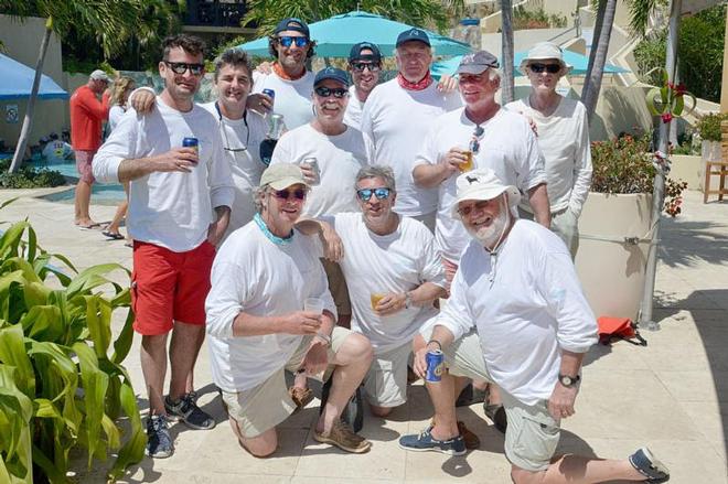 Will Sadler's British crew on the Reflex 38, Pasco's Jaguar relaxing at Scrub Island after the race from Nanny Cay – BVI Spring Regatta and Sailing Festival © Todd VanSickle